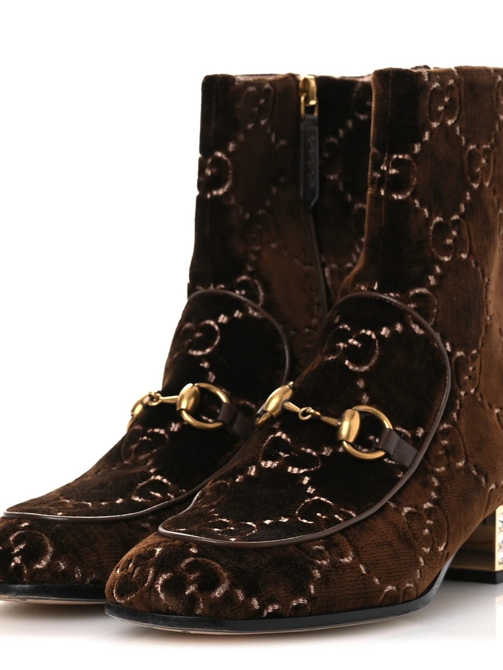 Gucci Brown Velvet Ankle Boots with Gold Horsebit